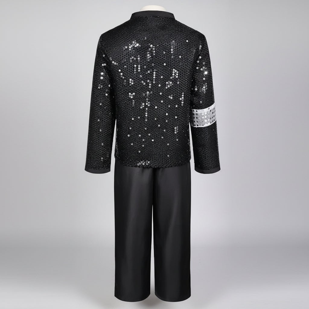 Halloween Pop Star Costume Set with Sequined Jacket Fedora Gloves Wig and Accessories for Party - Image 5