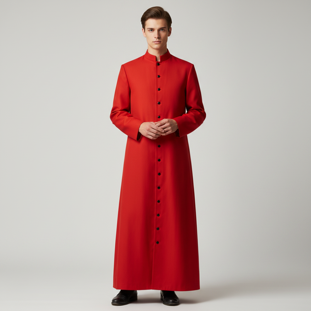 Halloween Priest Costume Roman Catholic Church Outfit with Cassock Robe and Button Closure Vestments - Image 1