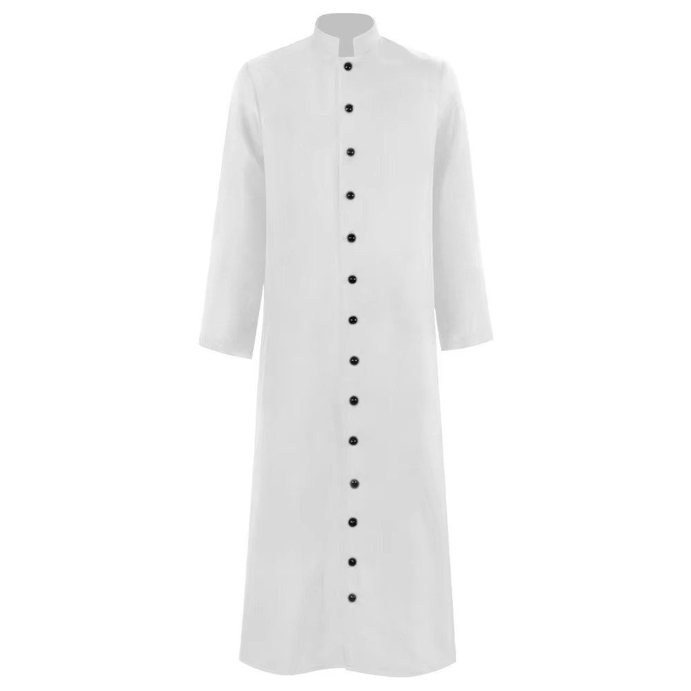 Halloween Priest Costume Roman Catholic Church Outfit with Cassock Robe and Button Closure Vestments - Image 2