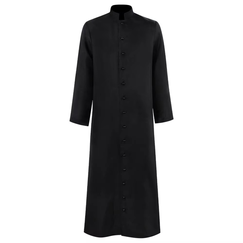 Halloween Priest Costume Roman Catholic Church Outfit with Cassock Robe and Button Closure Vestments - Image 4