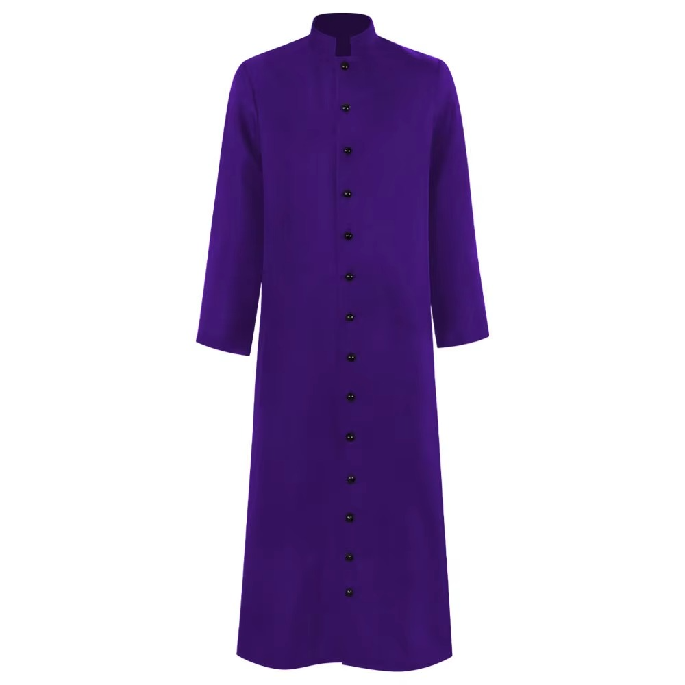 Halloween Priest Costume Roman Catholic Church Outfit with Cassock Robe and Button Closure Vestments - Image 5