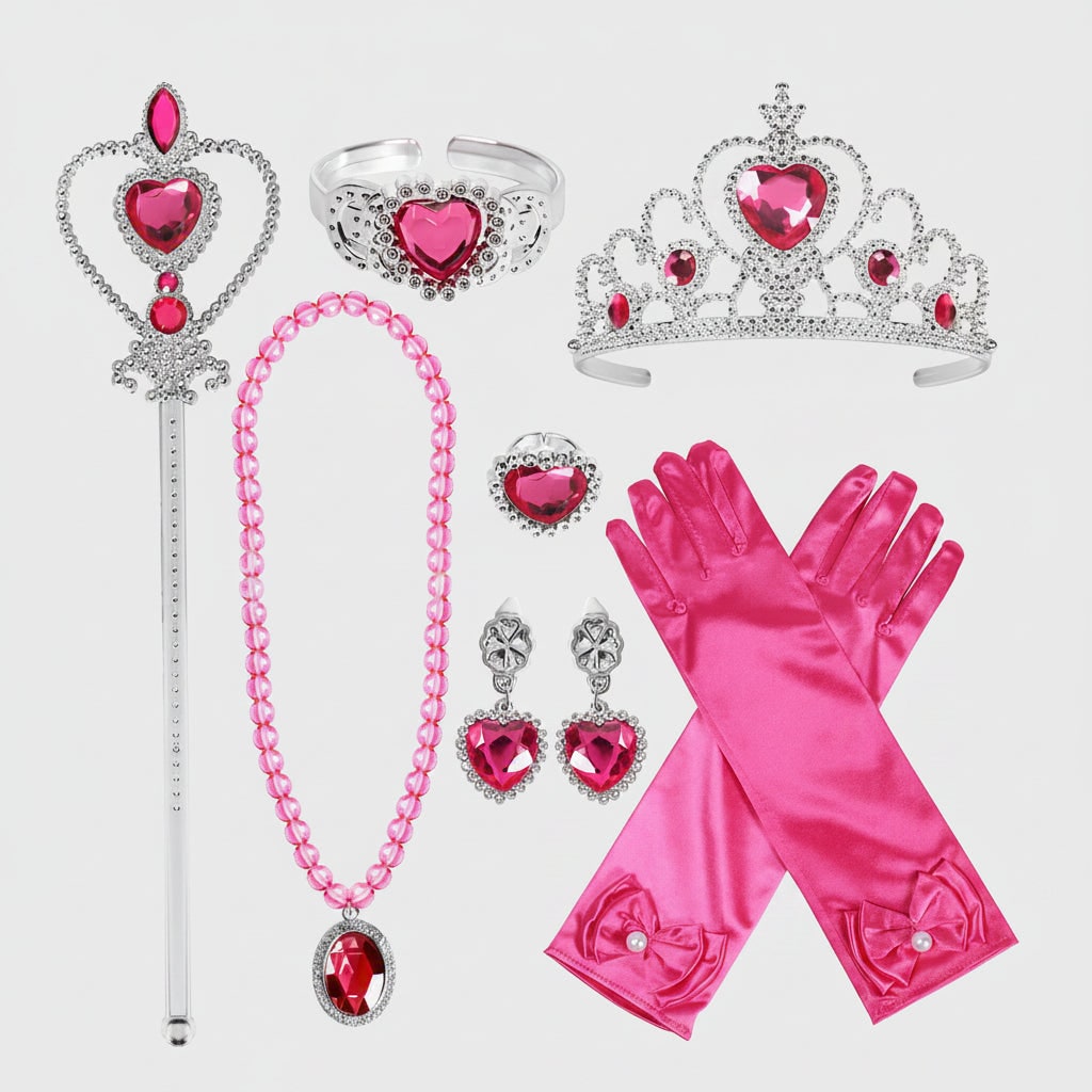 Halloween Princess Dress Up and Party Accessories Set with Tiara Wand Gloves Necklace and Jewelry - Image 2