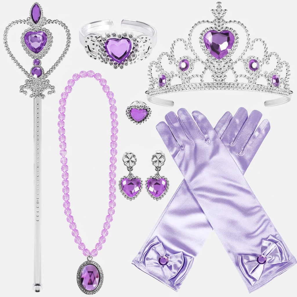 Halloween Princess Dress Up and Party Accessories Set with Tiara Wand Gloves Necklace and Jewelry - Image 3