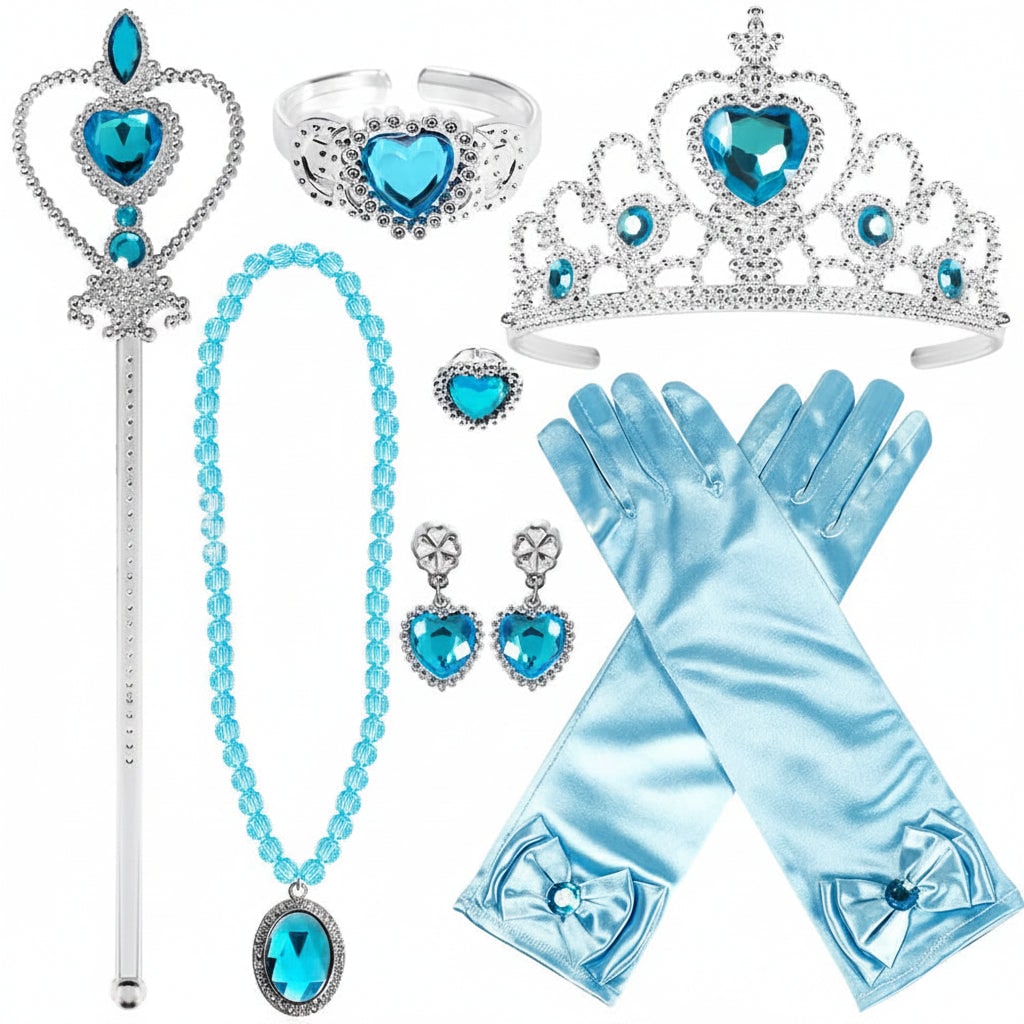Halloween Princess Dress Up and Party Accessories Set with Tiara Wand Gloves Necklace and Jewelry - Image 4