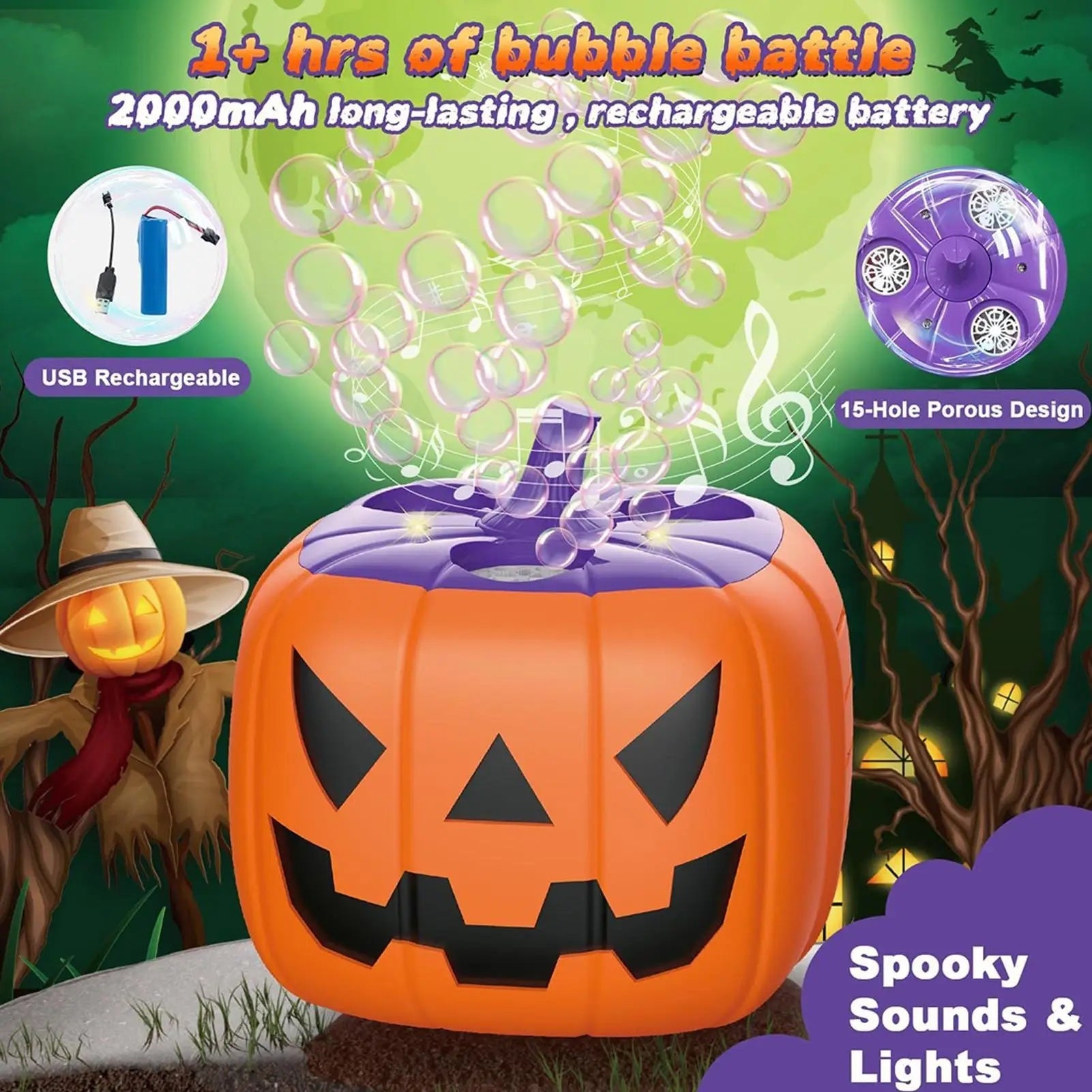 Halloween Pumpkin Bubble Machine and Blower with LED Lights for Outdoor Party Decoration - Image 15