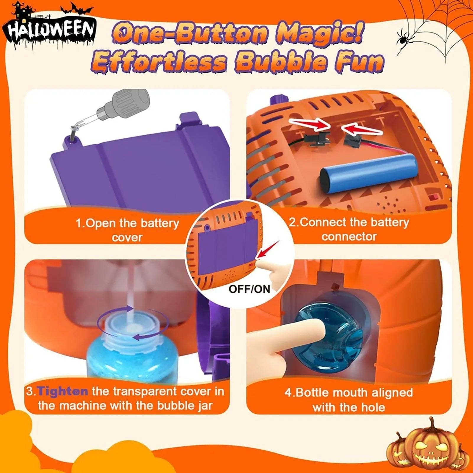 Halloween Pumpkin Bubble Machine and Blower with LED Lights for Outdoor Party Decoration - Image 7