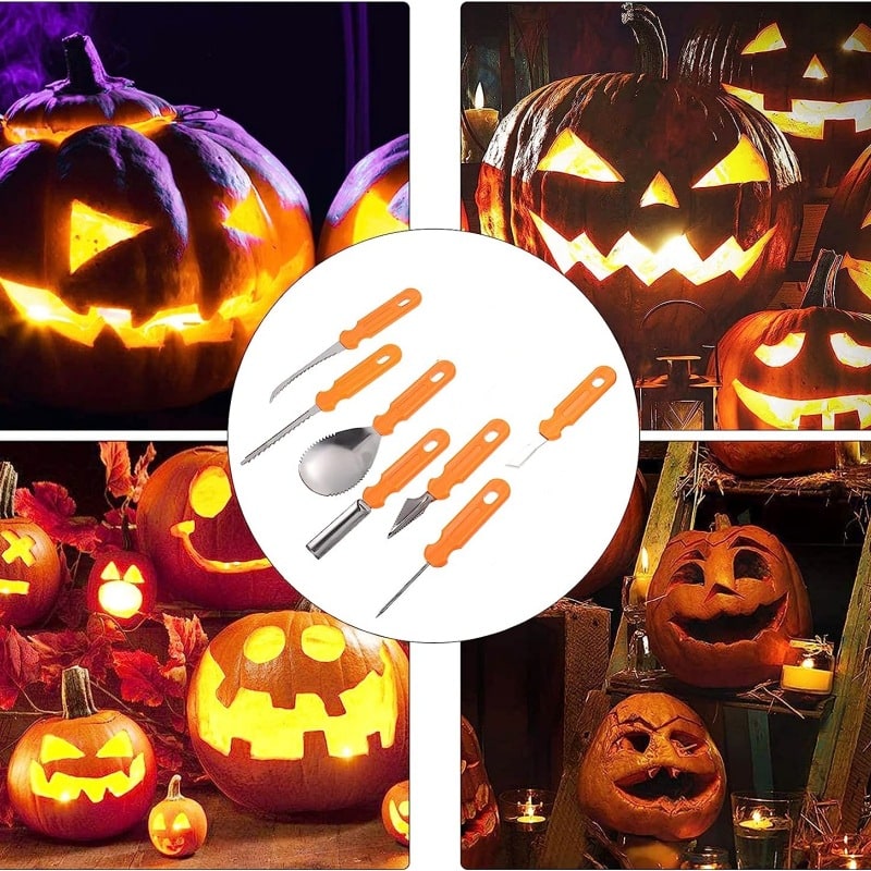 Halloween Pumpkin Carving Kit and Tools with Stainless Steel Blades and Storage for Supplies - Image 1