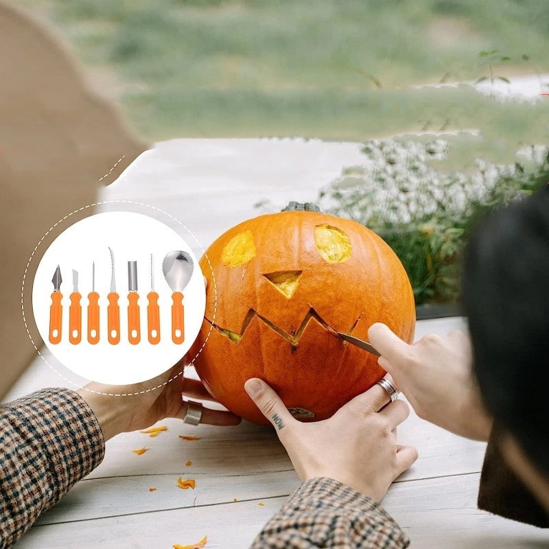 Halloween Pumpkin Carving Kit and Tools with Stainless Steel Blades and Storage for Supplies - Image 6