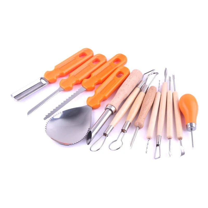 Halloween Pumpkin Carving Kit Tools and Supplies with Stainless Steel Blades Wooden Handles - Image 2
