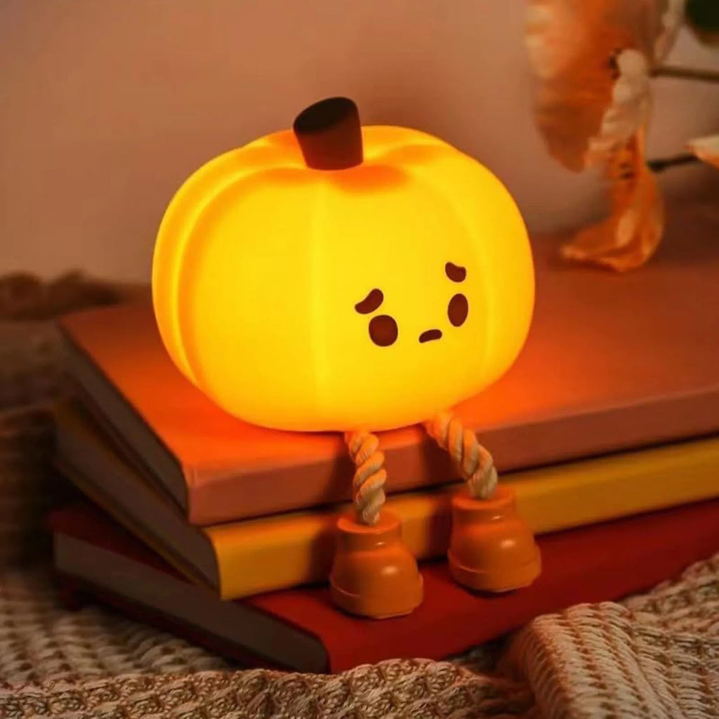 Halloween Pumpkin Night Light Rechargeable LED with Dangling Legs and Sad Face Design - Image 1