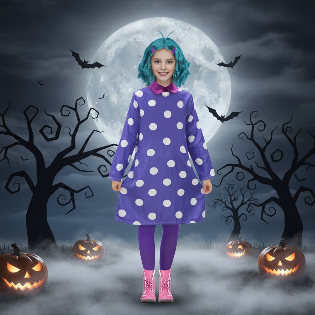Halloween Purple Polka Dot Character Dress with and Tights Envy Costume - Image 1