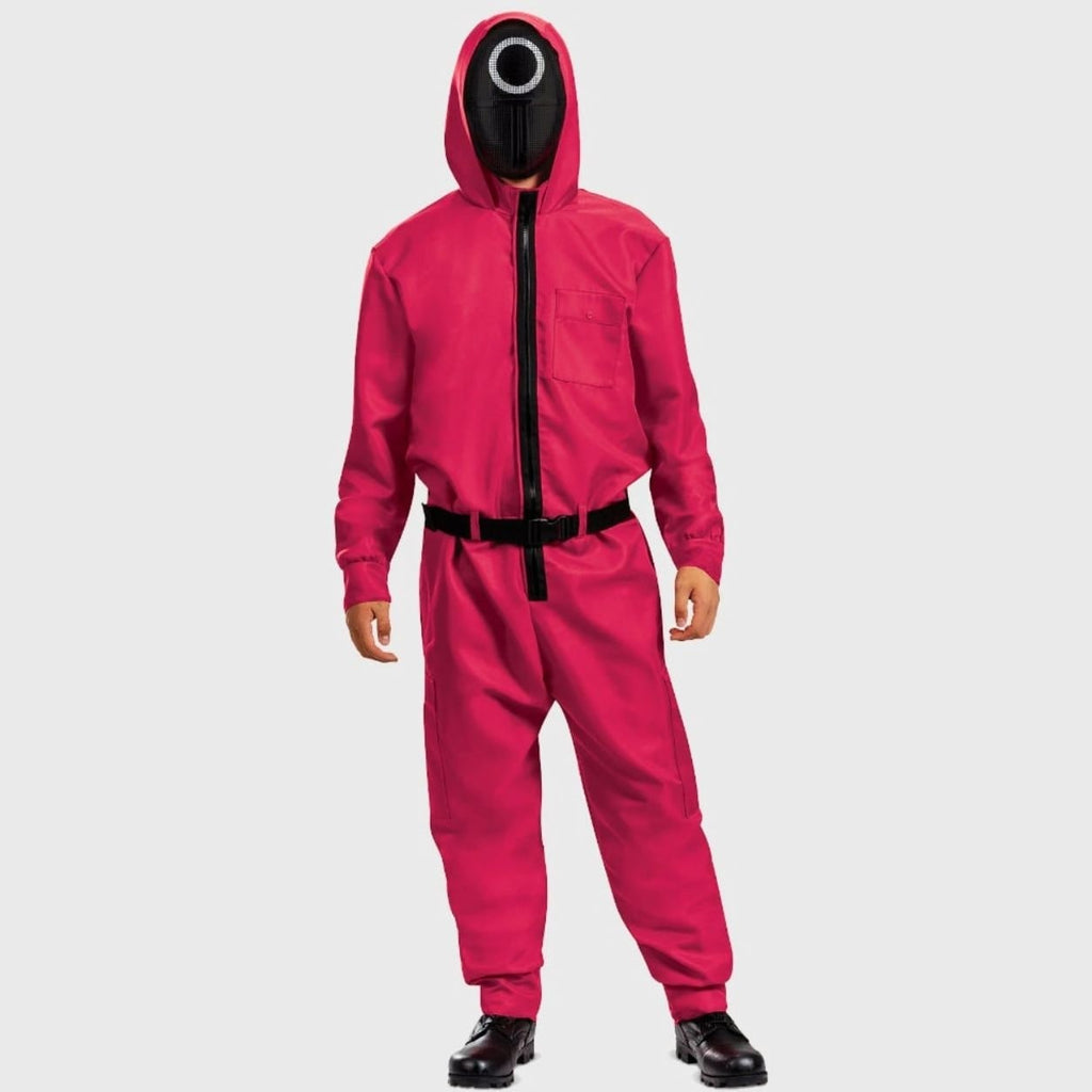 Halloween Red Hooded Jumpsuit Costume with Black Mask and Belt for Party and Cosplay - Image 3