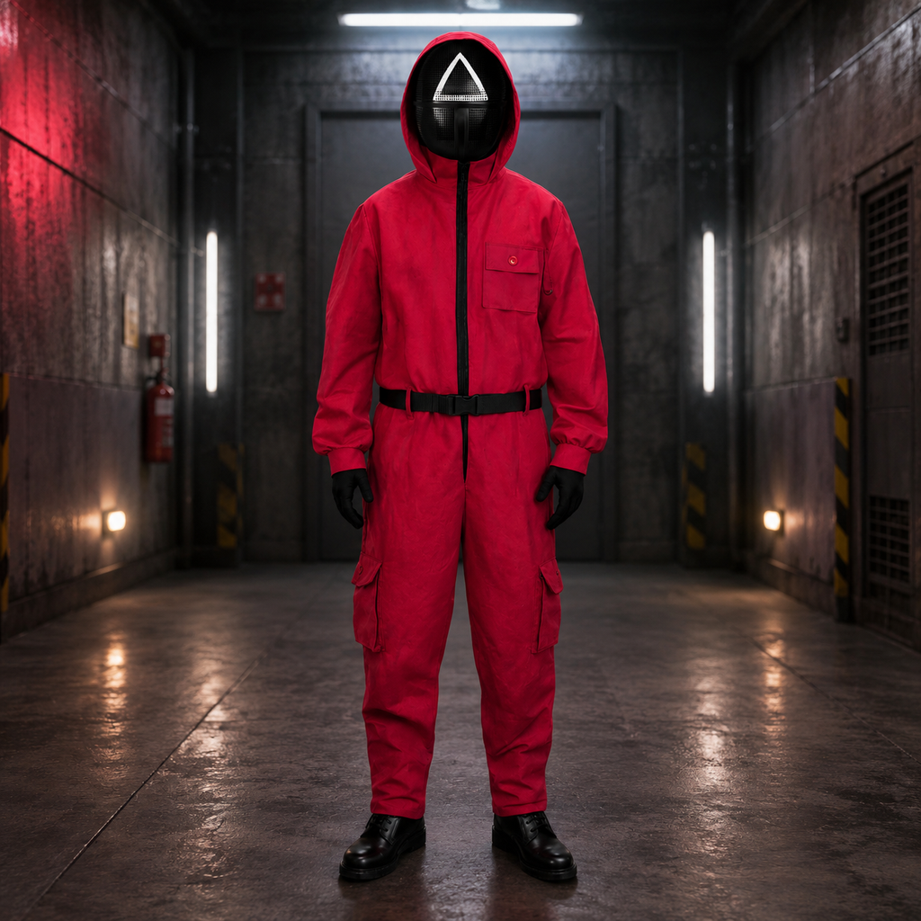 Halloween Red Hooded Jumpsuit Costume with Mesh for Party - Image 1