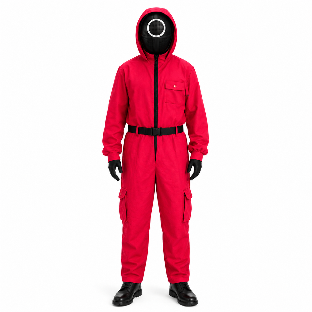 Halloween Red Hooded Jumpsuit Costume with Mesh for Party - Image 2