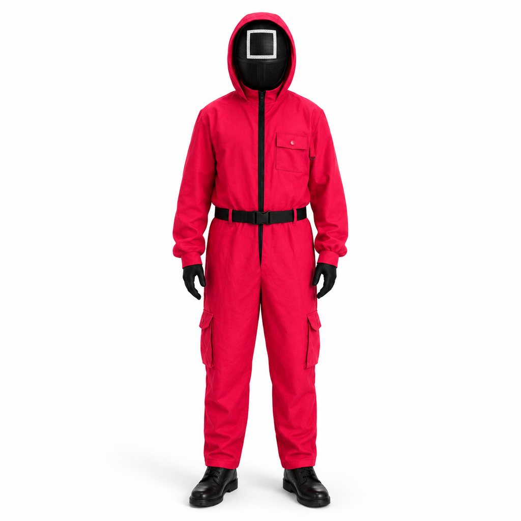 Halloween Red Hooded Jumpsuit Costume with Mesh for Party - Image 3