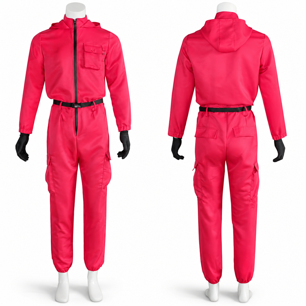 Halloween Red Hooded Jumpsuit Costume with Mesh for Party - Image 5