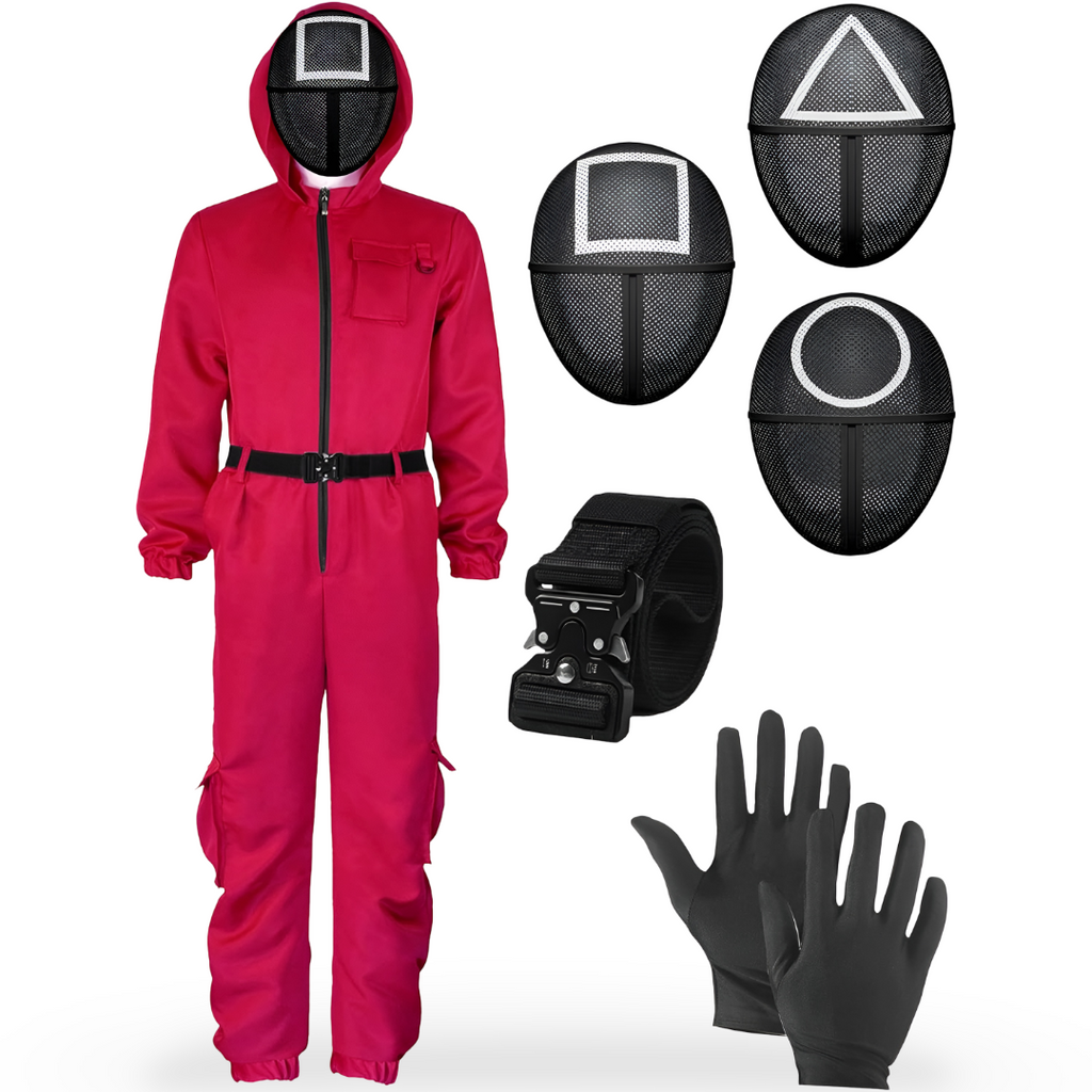 Halloween Red Hooded Jumpsuit Costume with Mesh for Party - Image 9