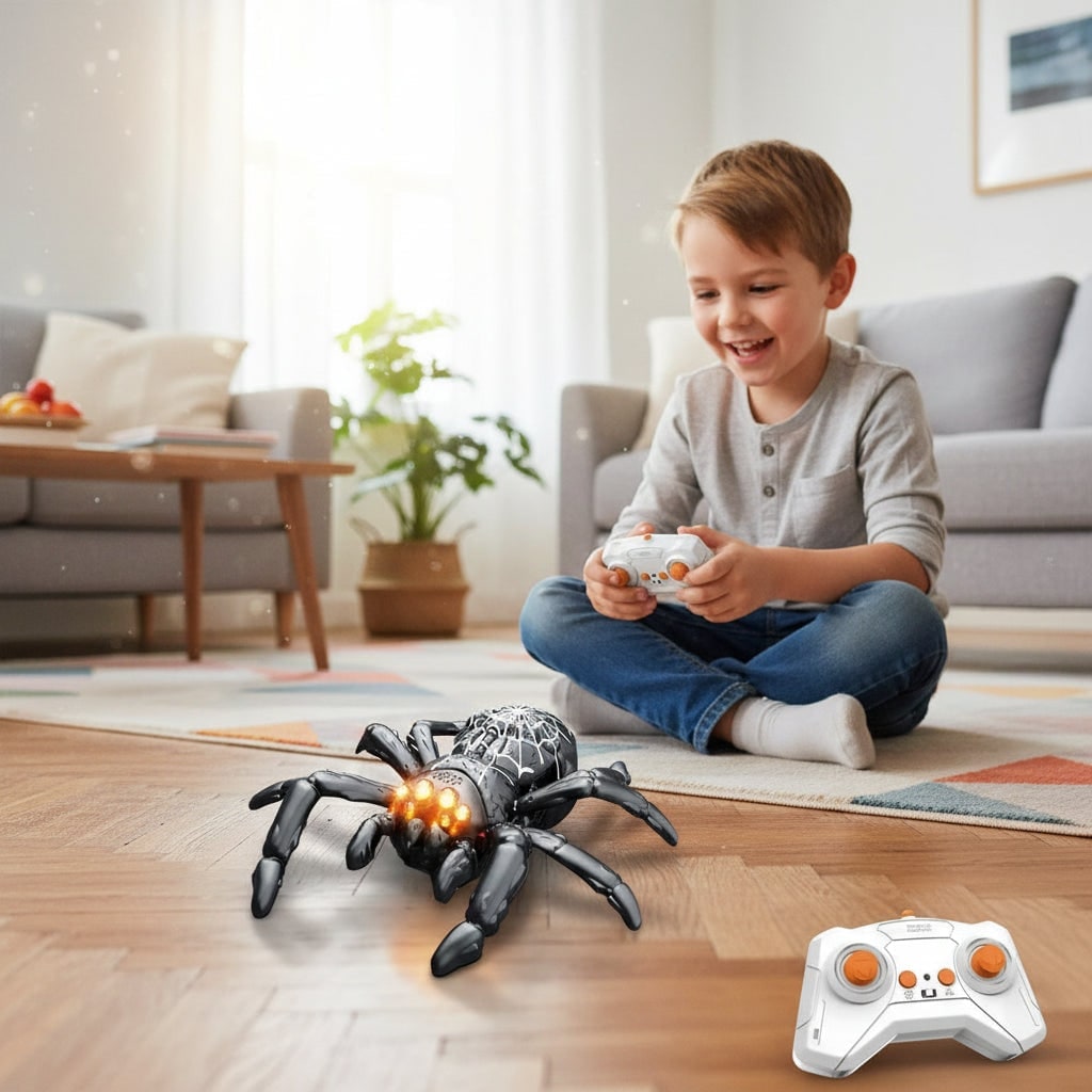 Halloween Remote Control Spider Rc Toy with LED Eyes and Glowing Spiderweb Pattern - Image 4