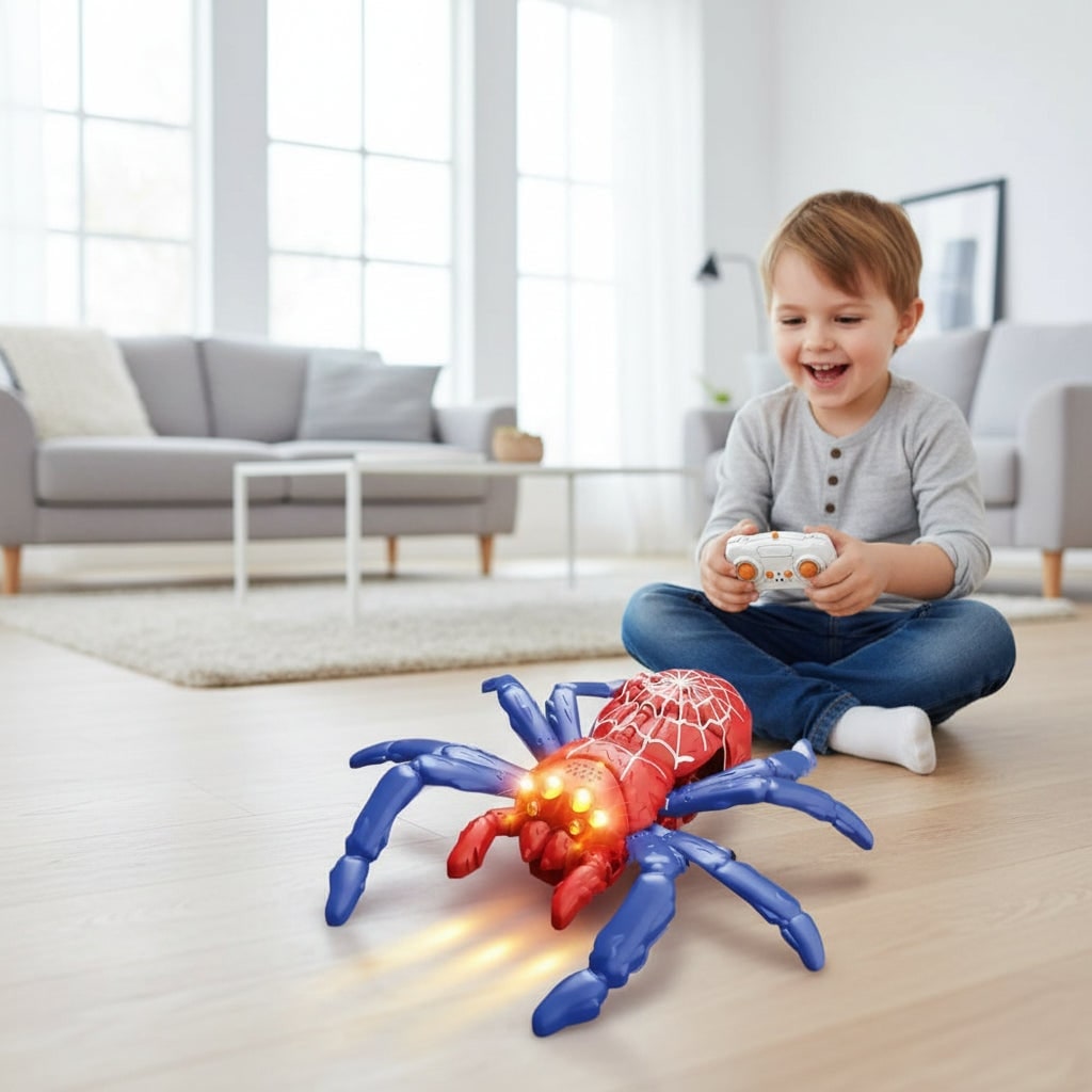 Halloween Remote Control Spider Rc Toy with LED Eyes and Glowing Spiderweb Pattern - Image 5