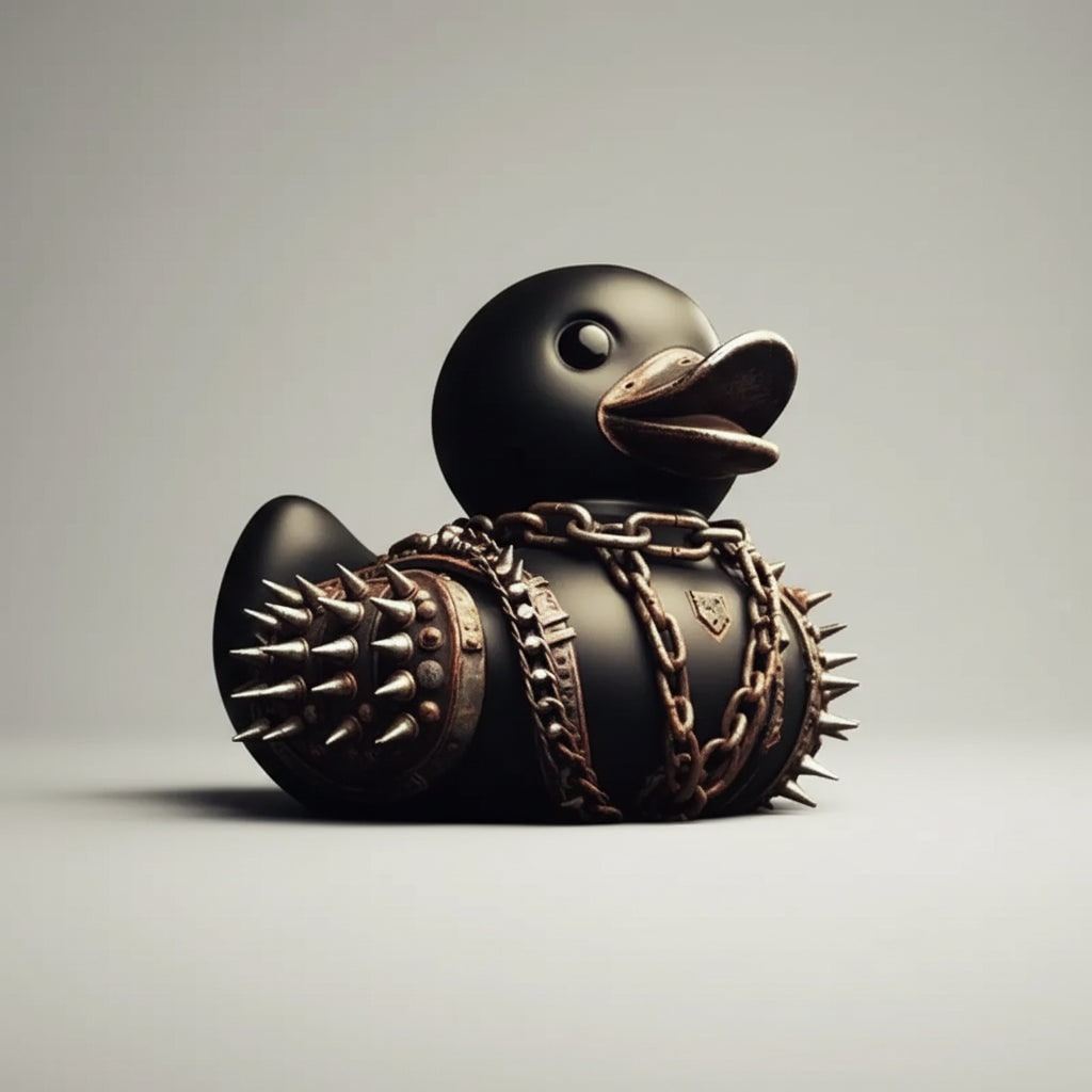 Halloween Rubber Duckling Squishy Duck Gothic Design and Spiked Collar Decoration - Image 1