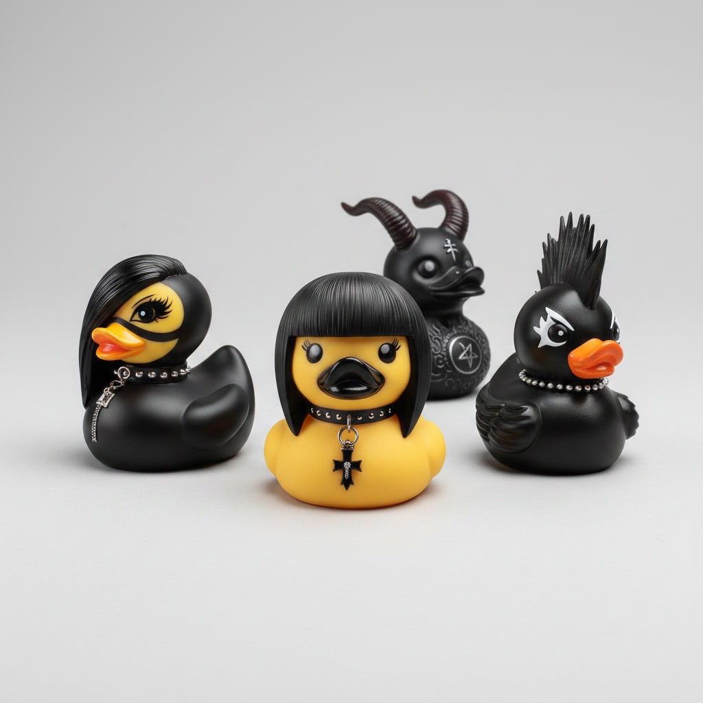Halloween Rubber Duckling Squishy Duck Gothic Design and Spiked Collar Decoration - Image 7