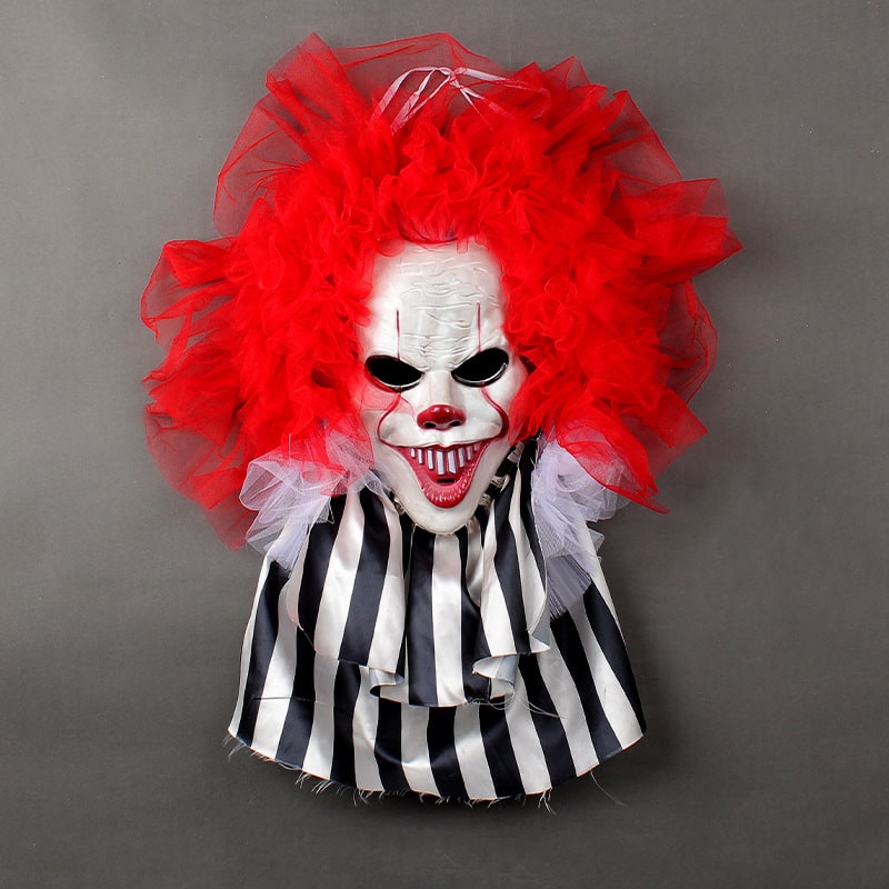 Halloween Scary Clown Door Decoration with Red Tulle Hair for Party Supplies - Image 1