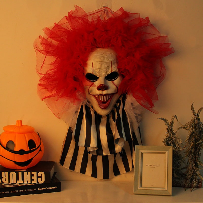Halloween Scary Clown Door Decoration with Red Tulle Hair for Party Supplies - Image 3