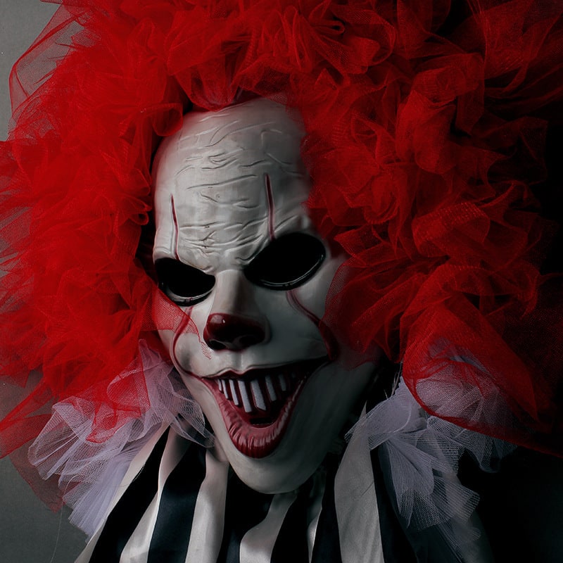 Halloween Scary Clown Door Decoration with Red Tulle Hair for Party Supplies - Image 4