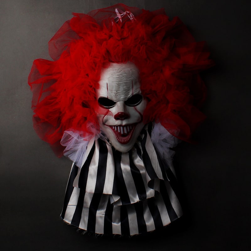 Halloween Scary Clown Door Decoration with Red Tulle Hair for Party Supplies - Image 5