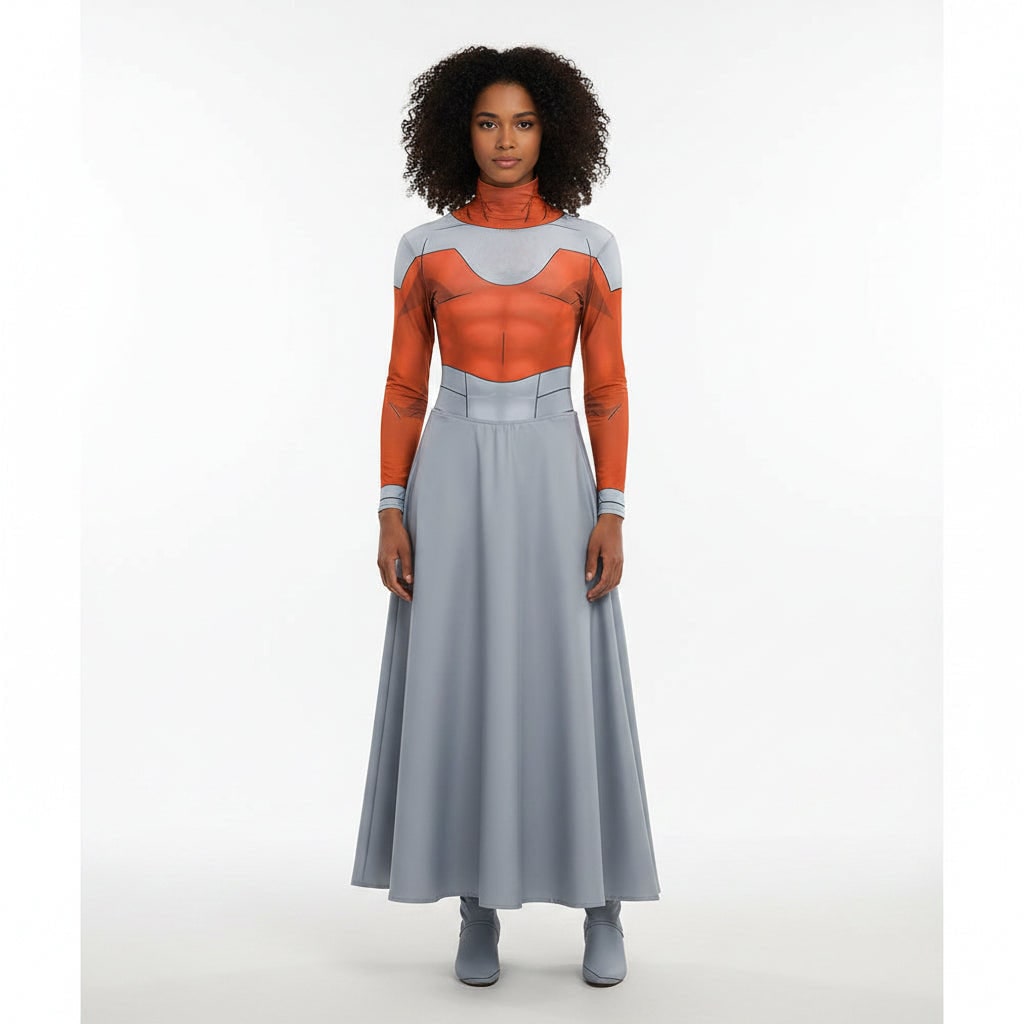 Halloween Sci Fi Cosplay Costume with Cape and Maxi Skirt for Anime Outfits - Image 1