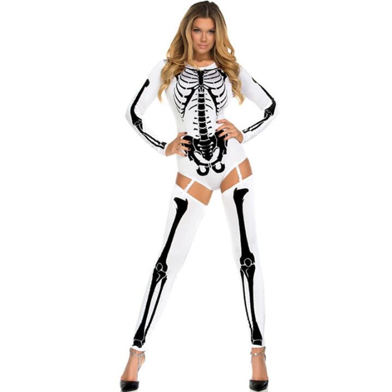Halloween Skeleton Costume with Bodysuit and Garter Leggings Two Piece Set - Image 3