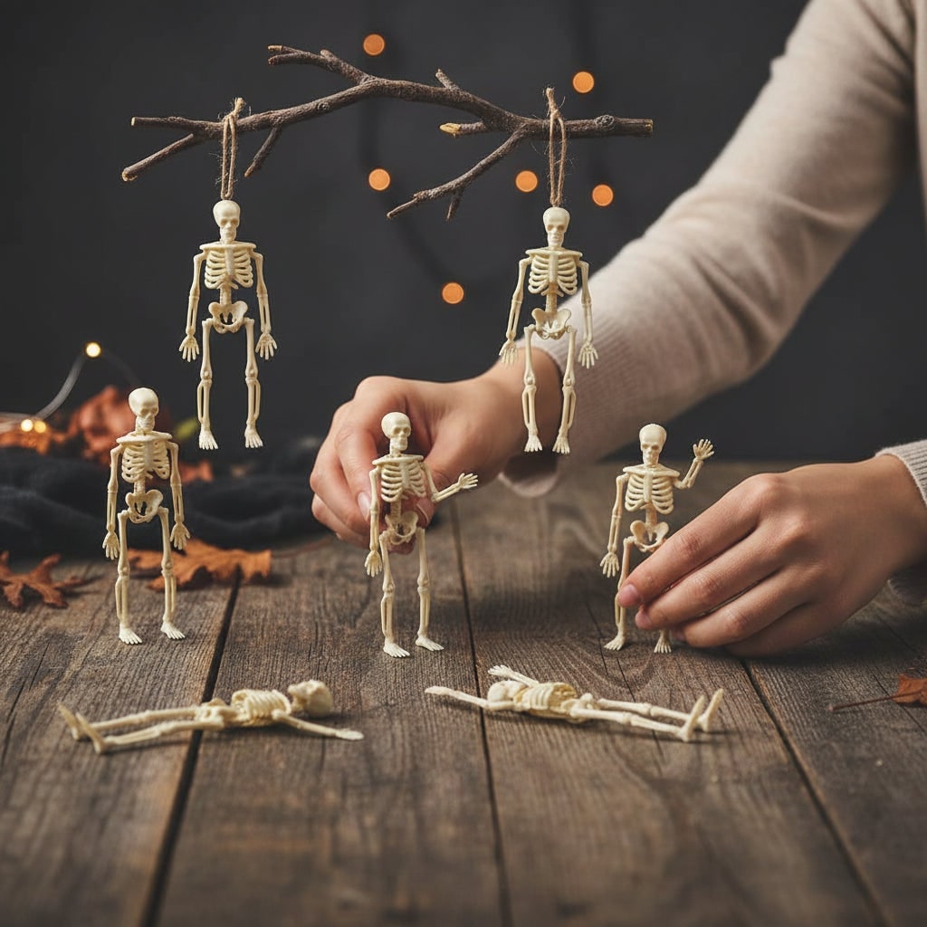 Halloween Skeleton Decorations Mini Plastic with Poseable Limbs for Party Decor - Image 1