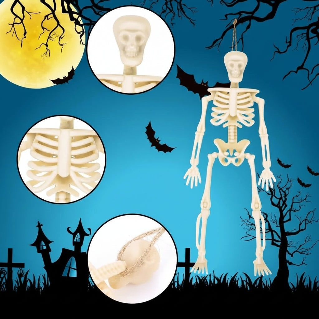 Halloween Skeleton Decorations Mini Plastic with Poseable Limbs for Party Decor - Image 3