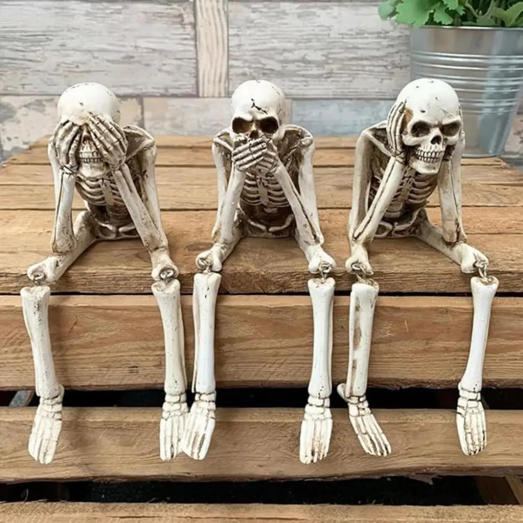 Halloween Skeleton Decorations Shelf Sitters Figurines with Dangling Legs and Distressed Bone Finish - Image 2