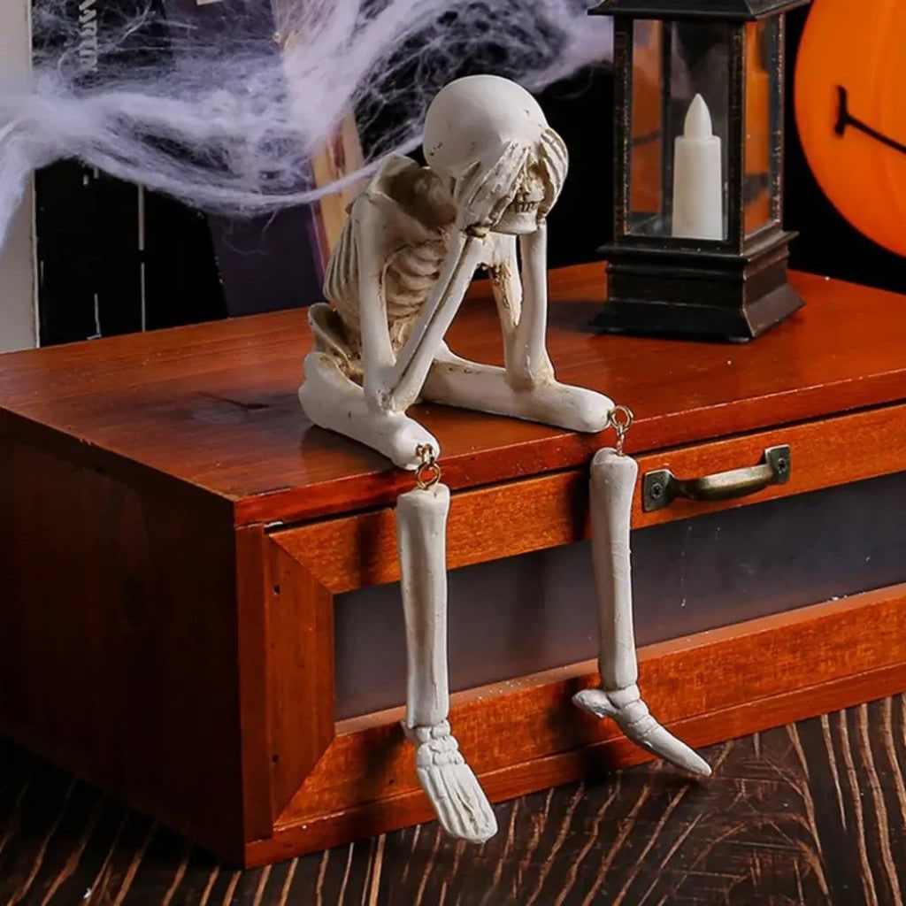 Halloween Skeleton Decorations Shelf Sitters Figurines with Dangling Legs and Distressed Bone Finish - Image 5