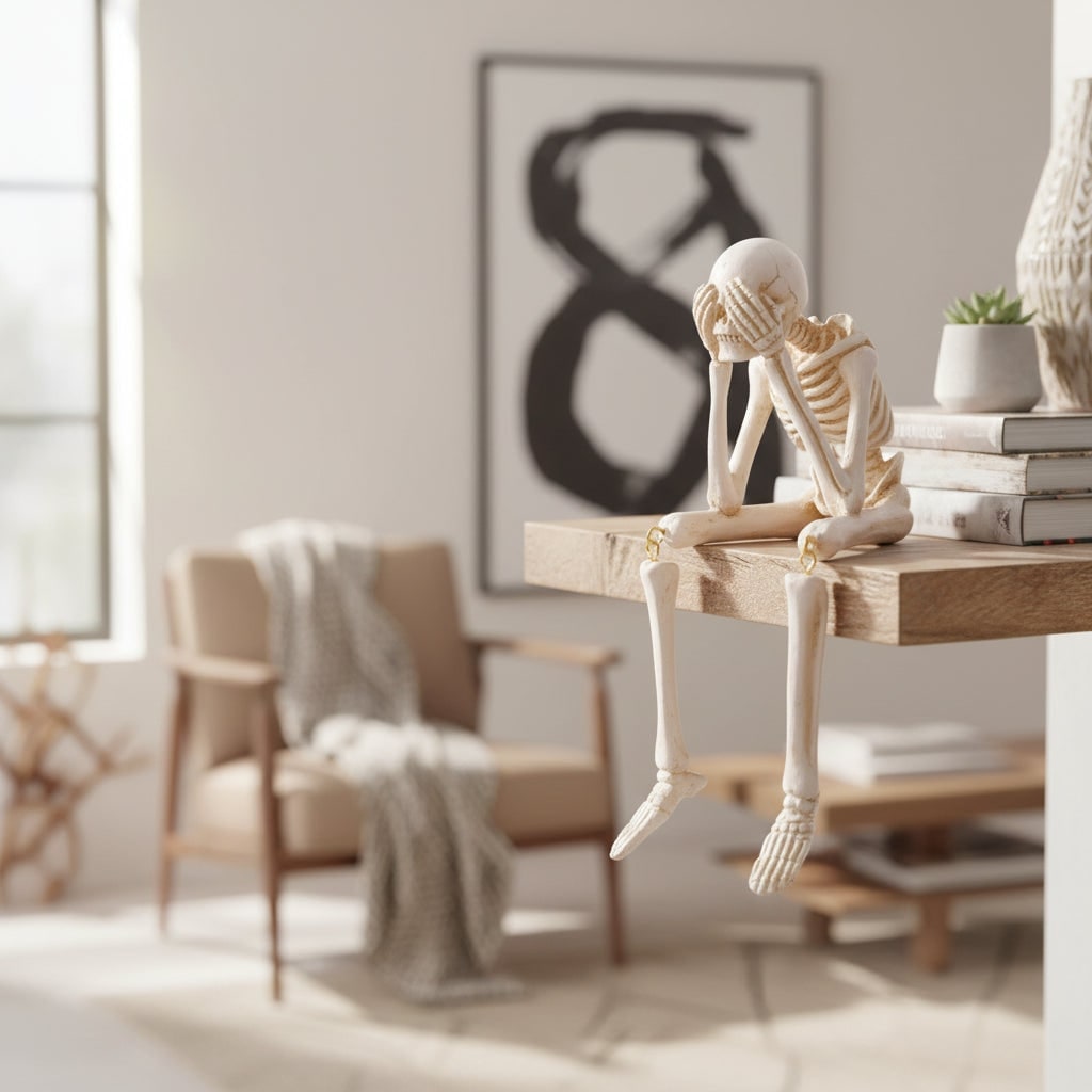 Halloween Skeleton Decorations Shelf Sitters Figurines with Dangling Legs and Distressed Bone Finish - Image 6
