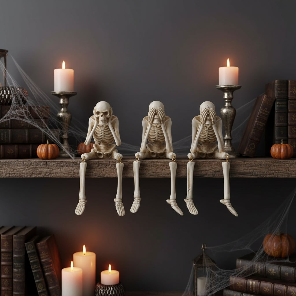 Halloween Skeleton Decorations Shelf Sitters Figurines with Dangling Legs and Distressed Bone Finish - Image 7
