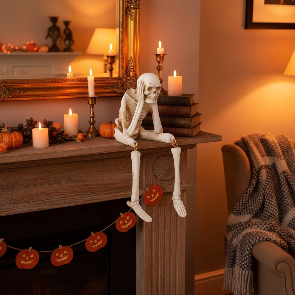 Halloween Skeleton Decorations Shelf Sitters Figurines with Dangling Legs and Distressed Bone Finish - Image 8