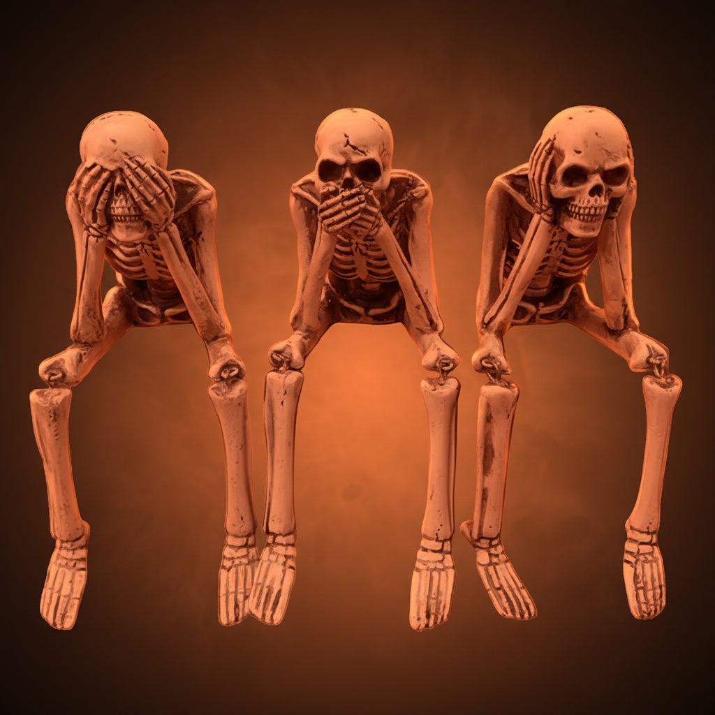 Halloween Skeleton Shelf Sitters with Dangling Legs and See Hear Speak No Evil Poses - Image 5
