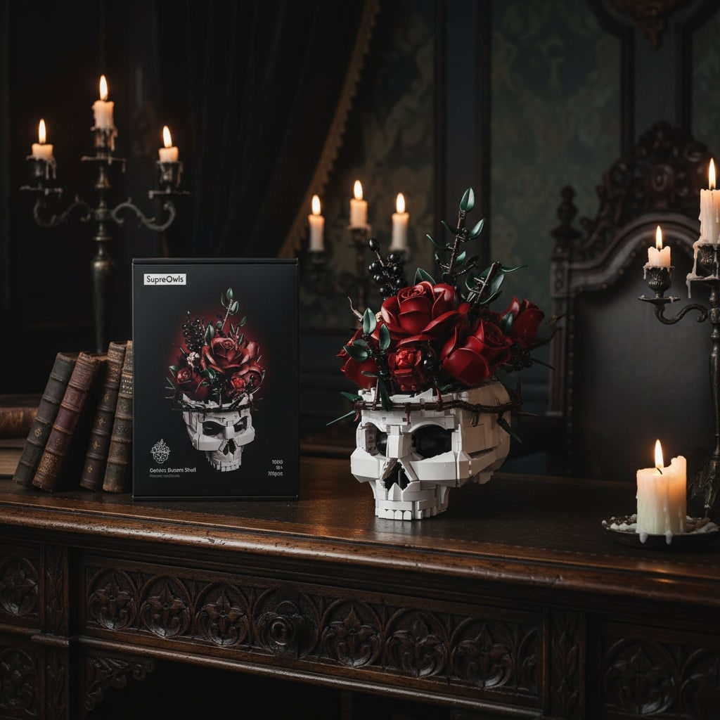 Halloween Skull Building Blocks with Roses and Magnetic Childrens Toy Set Tiles - Image 2