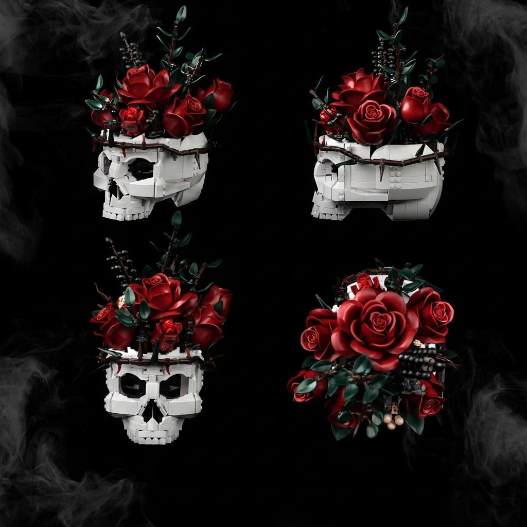 Halloween Skull Building Blocks with Roses and Magnetic Childrens Toy Set Tiles - Image 4