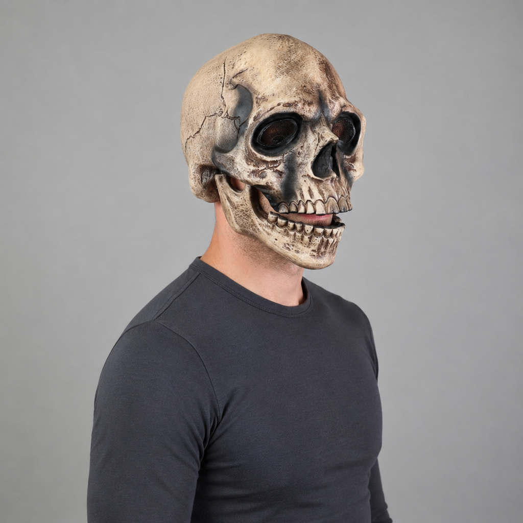 Halloween Skull Mask with Moving Jaw and Mesh Eyes for Creepy Costume Party Cosplay - Image 1