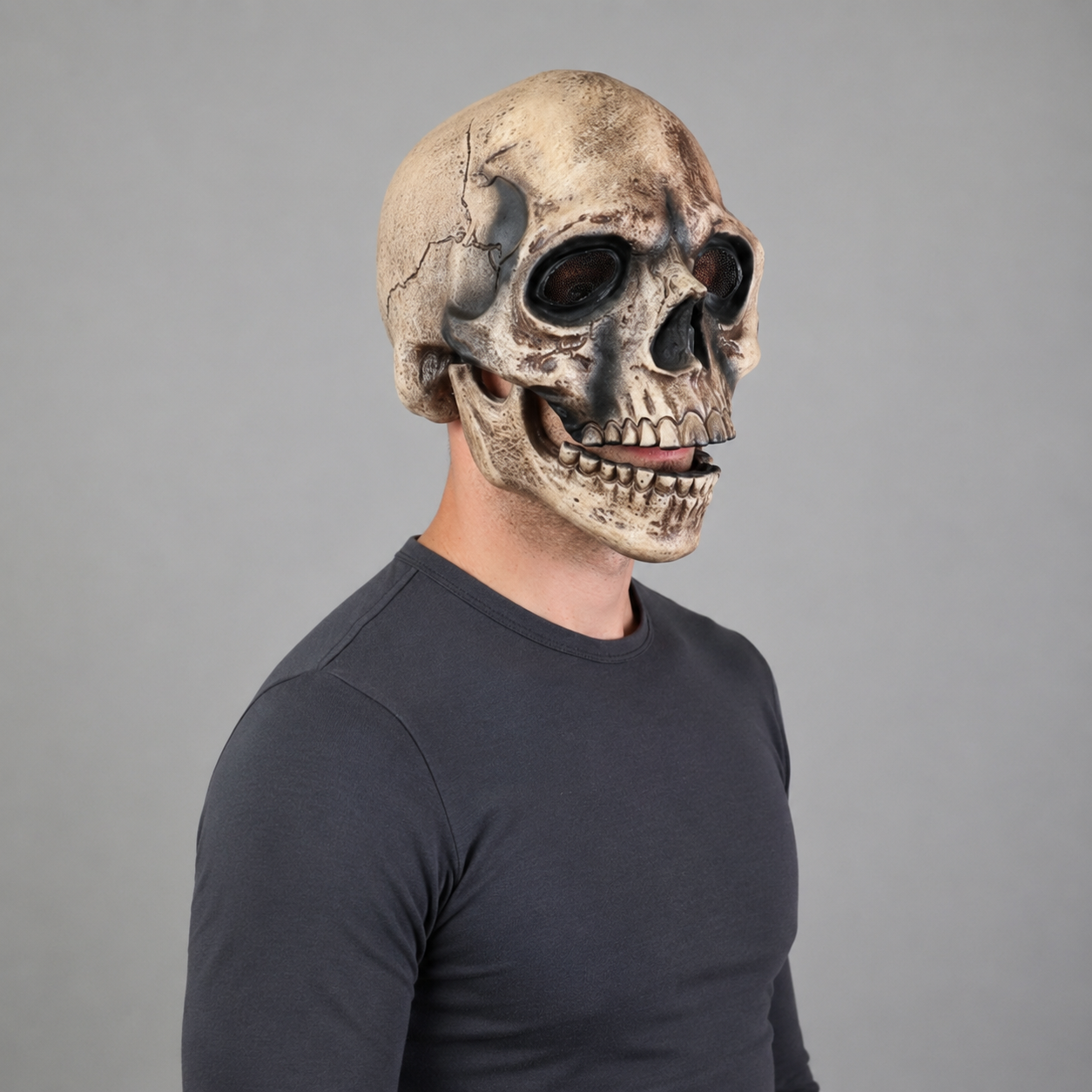 Halloween Skull Mask with Moving Jaw and Mesh Eyes for Creepy Costume Party Cosplay - Image 1