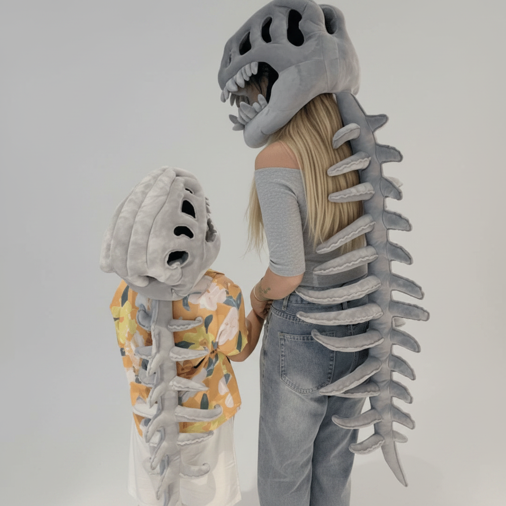 Halloween Skull Skeleton Dinosaur Mask Plush Costume with Attached Spine for Party and Dress-Up Play - Image 1