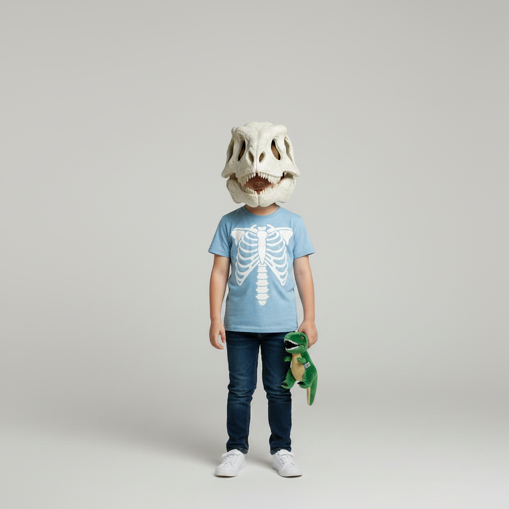 Halloween Skull Skeleton Dinosaur Mask Plush Costume with Attached Spine for Party and Dress-Up Play - Image 4