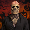 Halloween Skull Skeleton Mask with Exposed Brain and Chest Bib Full Head Latex Creepy - Image 1