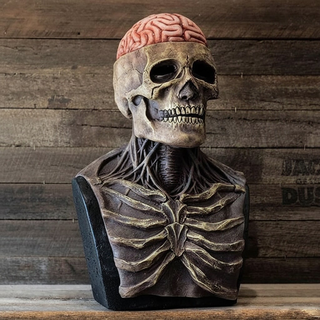 Halloween Skull Skeleton Mask with Exposed Brain and Ribcage for Creepy Party Prop Cat Woman - Image 1