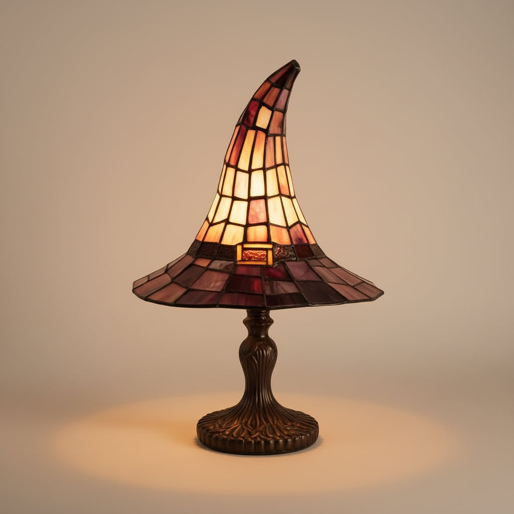 Halloween Stained Glass Witch Hat Table Lamp with Mid Century Modern Bedside Design - Image 2