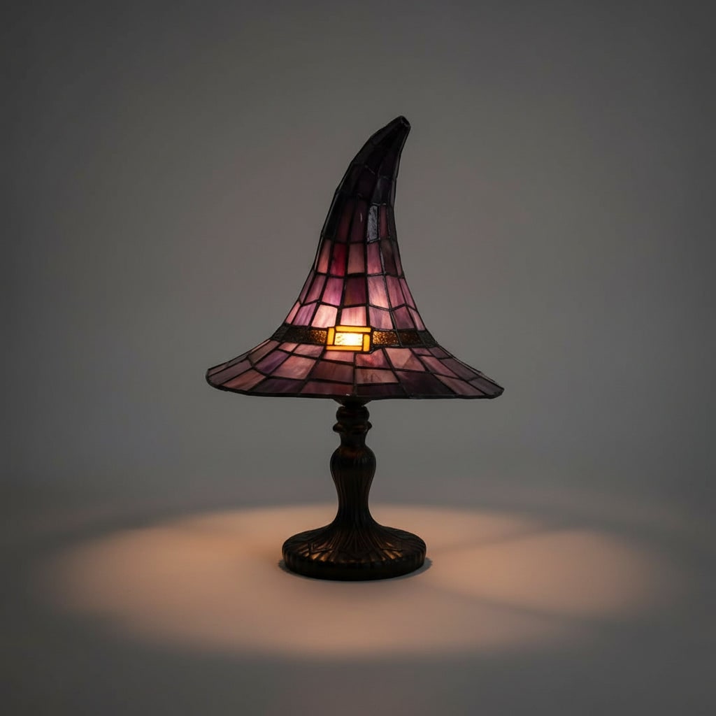 Halloween Stained Glass Witch Hat Table Lamp with Mid Century Modern Bedside Design - Image 3