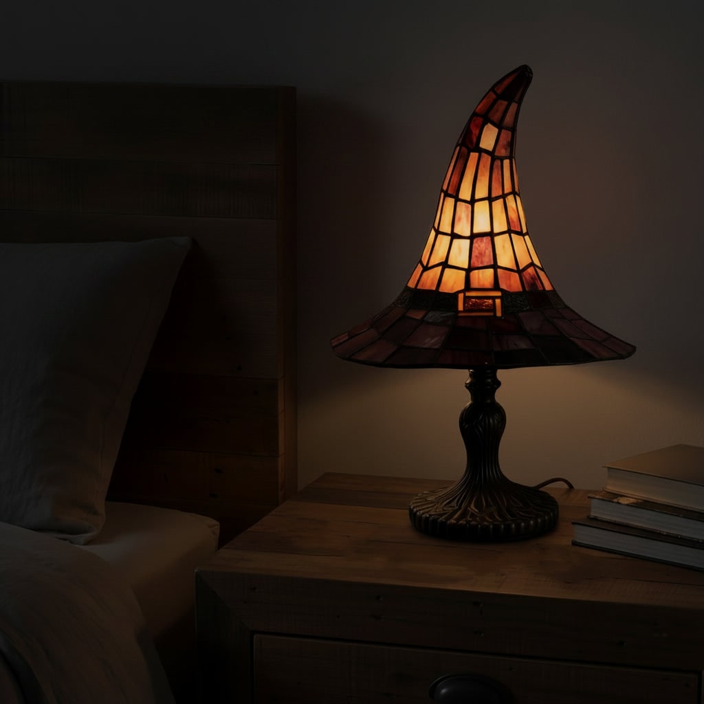 Halloween Stained Glass Witch Hat Table Lamp with Mid Century Modern Bedside Design - Image 5